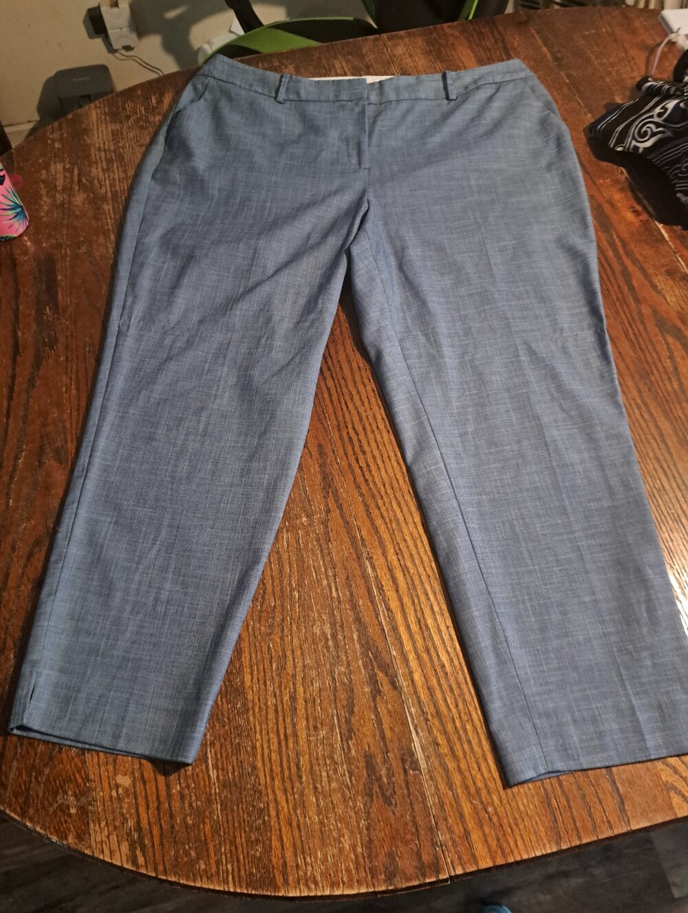 Talbots Hampshire Ankle Pants 20W Plus High Waist Mill Navy Multi Sharkskin Blue
